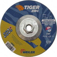 Weiler - 30 Grit, 6" Wheel Diam, 1/8" Wheel Thickness, Type 27 Depressed Center Wheel - Medium Grade, Zirconia Alumina, Resinoid Bond, T Hardness, 10,200 Max RPM - USA Tool & Supply