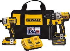 DeWALT - 20 Volt Cordless Tool Combination Kit - Includes 1/2" Brushless Hammerdrill & 1/4" Brushless Compact Impact Driver, Lithium-Ion Battery Included - USA Tool & Supply