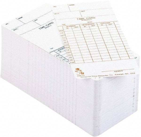 Acroprint Time Recorder - 3-2/5" High x 3-2/5" Wide Weekly/Bi-Weekly/Twice Monthly Time Cards - White, Use with Acroprint Model ATR120 - USA Tool & Supply