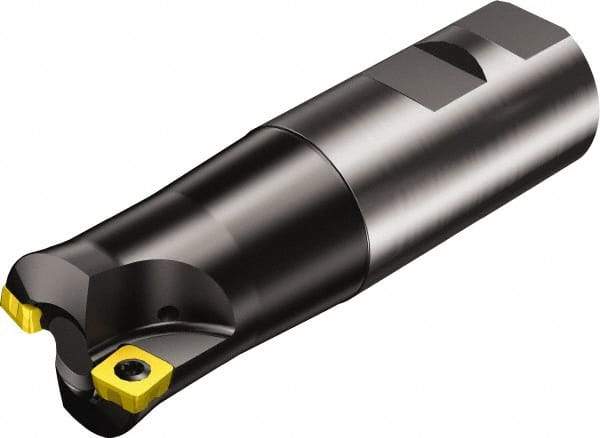 Sandvik Coromant - 1-1/2" Cut Diam, 8mm Max Depth of Cut, 1-1/4" Shank Diam, 5.141" OAL, Indexable Chamfer & Angle End Mill - Multiple Insert Styles, Weldon Shank, 10° Lead Angle, Through Coolant - USA Tool & Supply