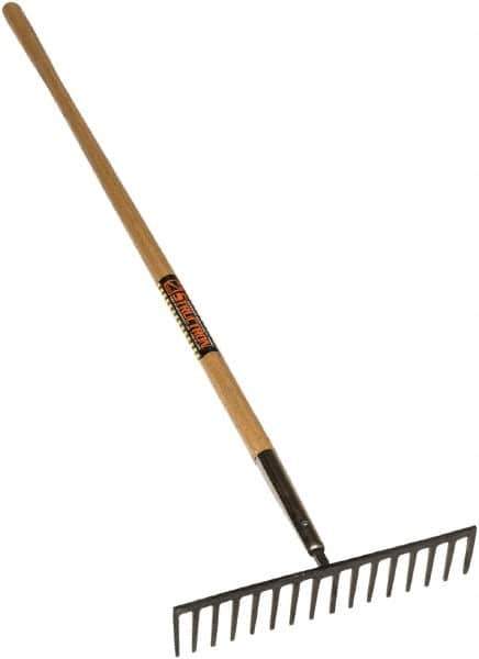 SEYMOUR-MIDWEST - Stone Rake with 62" Straight Wood Handle - 1/2" Blade Width, 16 Tines, 3-1/2" Tine Length - USA Tool & Supply