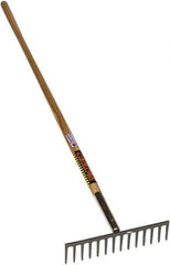 SEYMOUR-MIDWEST - Stone Rake with 66" Straight Wood Handle - 1/2" Blade Width, 14 Tines, 3-1/2" Tine Length - USA Tool & Supply