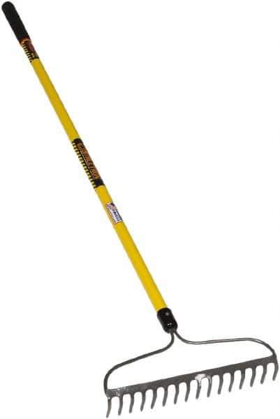 SEYMOUR-MIDWEST - Bow Rake with 60" Straight Fiberglass Handle - 1/2" Blade Width, 16 Tines, 3" Tine Length - USA Tool & Supply