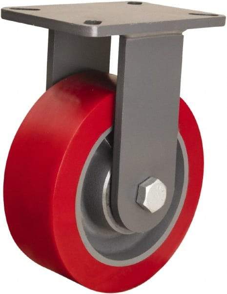 Hamilton - 8" Diam x 3" Wide x 10-1/2" OAH Top Plate Mount Rigid Caster - Polyurethane Mold on Forged Steel, 4,200 Lb Capacity, Precision Ball Bearing, 5-1/4 x 7-1/4" Plate - USA Tool & Supply