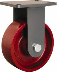 Hamilton - 8" Diam x 3" Wide x 10-1/2" OAH Top Plate Mount Rigid Caster - Cast Iron, 2,600 Lb Capacity, Tapered Roller Bearing, 5-1/4 x 7-1/4" Plate - USA Tool & Supply