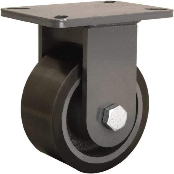 Hamilton - 6" Diam x 3" Wide x 8" OAH Top Plate Mount Rigid Caster - Polyurethane Mold onto Cast Iron Center, 2,860 Lb Capacity, Sealed Precision Ball Bearing, 5-1/4 x 7-1/4" Plate - USA Tool & Supply