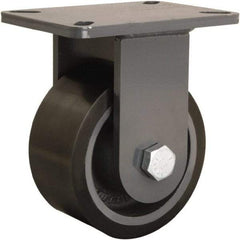 Hamilton - 6" Diam x 3" Wide x 8" OAH Top Plate Mount Rigid Caster - Polyurethane Mold onto Cast Iron Center, 2,860 Lb Capacity, Sealed Precision Ball Bearing, 5-1/4 x 7-1/4" Plate - USA Tool & Supply