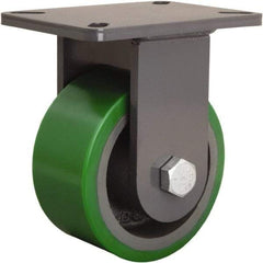Hamilton - 6" Diam x 3" Wide x 8" OAH Top Plate Mount Rigid Caster - Polyurethane Mold onto Cast Iron Center, 2,200 Lb Capacity, Sealed Precision Ball Bearing, 5-1/4 x 7-1/4" Plate - USA Tool & Supply