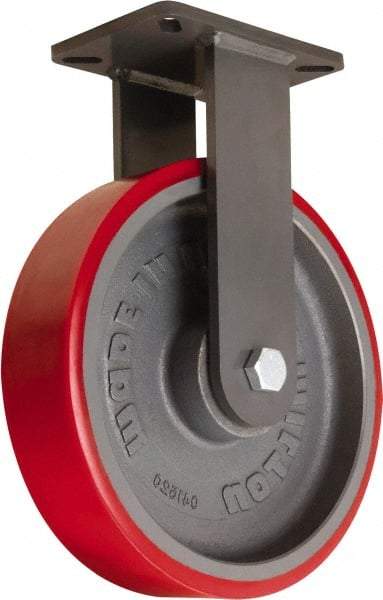 Hamilton - 12" Diam x 3" Wide x 15-1/2" OAH Top Plate Mount Rigid Caster - Polyurethane Mold onto Cast Iron Center, 4,200 Lb Capacity, Tapered Roller Bearing, 5-1/4 x 7-1/4" Plate - USA Tool & Supply