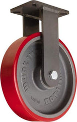Hamilton - 12" Diam x 3" Wide x 15-1/2" OAH Top Plate Mount Rigid Caster - Polyurethane Mold onto Cast Iron Center, 4,200 Lb Capacity, Tapered Roller Bearing, 5-1/4 x 7-1/4" Plate - USA Tool & Supply