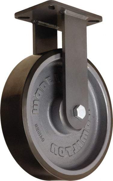 Hamilton - 12" Diam x 3" Wide x 15-1/2" OAH Top Plate Mount Rigid Caster - Polyurethane Mold onto Cast Iron Center, 4,550 Lb Capacity, Tapered Roller Bearing, 5-1/4 x 7-1/4" Plate - USA Tool & Supply