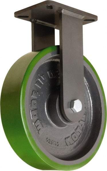 Hamilton - 12" Diam x 3" Wide x 15-1/2" OAH Top Plate Mount Rigid Caster - Polyurethane Mold onto Cast Iron Center, 3,500 Lb Capacity, Tapered Roller Bearing, 5-1/4 x 7-1/4" Plate - USA Tool & Supply