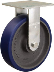 Hamilton - 8" Diam x 2" Wide x 9-1/2" OAH Top Plate Mount Rigid Caster - Polyurethane Mold onto Cast Iron Center, 900 Lb Capacity, Sealed Precision Ball Bearing, 5 x 5-1/2" Plate - USA Tool & Supply