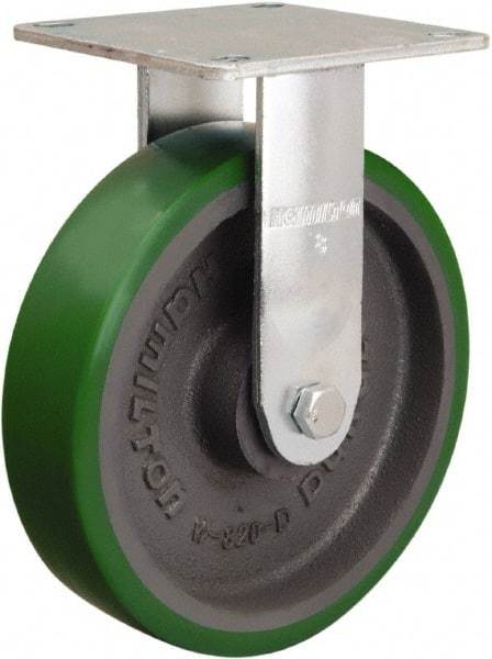 Hamilton - 8" Diam x 2" Wide x 9-1/2" OAH Top Plate Mount Rigid Caster - Polyurethane Mold onto Cast Iron Center, 900 Lb Capacity, Sealed Precision Ball Bearing, 5 x 5-1/2" Plate - USA Tool & Supply