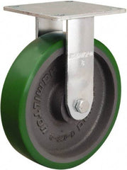 Hamilton - 8" Diam x 2" Wide x 9-1/2" OAH Top Plate Mount Rigid Caster - Polyurethane Mold onto Cast Iron Center, 900 Lb Capacity, Sealed Precision Ball Bearing, 5 x 5-1/2" Plate - USA Tool & Supply