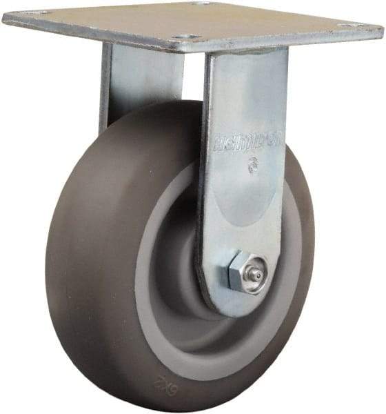 Hamilton - 6" Diam x 2" Wide x 7-1/2" OAH Top Plate Mount Rigid Caster - Rubber Mold on Polyolefin, 410 Lb Capacity, Straight Roller Bearing, 5 x 5-1/2" Plate - USA Tool & Supply