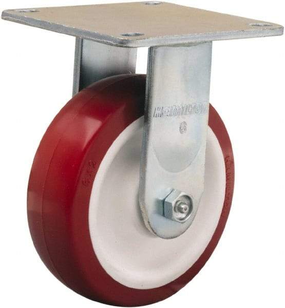 Hamilton - 6" Diam x 2" Wide x 7-1/2" OAH Top Plate Mount Rigid Caster - Polyurethane Mold on Polypropylene, 900 Lb Capacity, Straight Roller Bearing, 5 x 5-1/2" Plate - USA Tool & Supply