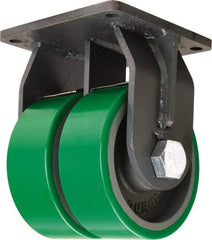 Hamilton - 8" Diam x 3" Wide x 11" OAH Top Plate Mount Dual Rigid Caster - Polyurethane Mold onto Cast Iron Center, 5,000 Lb Capacity, Tapered Roller Bearing, 8-1/2 x 8-1/2" Plate - USA Tool & Supply