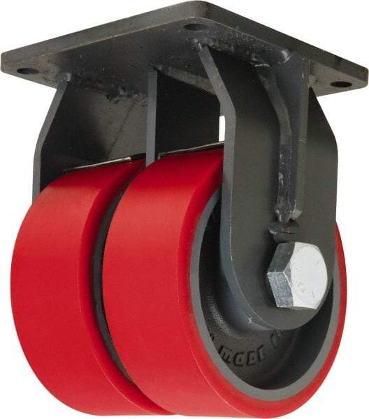 Hamilton - 10" Diam x 3" Wide x 13" OAH Top Plate Mount Dual Rigid Caster - Polyurethane Mold on Forged Steel, 7,200 Lb Capacity, Tapered Roller Bearing, 8-1/2 x 8-1/2" Plate - USA Tool & Supply