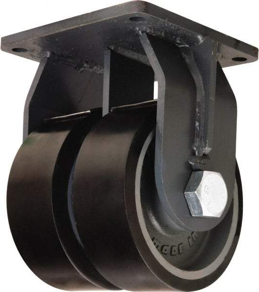 Hamilton - 8" Diam x 3" Wide x 11" OAH Top Plate Mount Dual Rigid Caster - Polyurethane Mold onto Cast Iron Center, 6,500 Lb Capacity, Tapered Roller Bearing, 8-1/2 x 8-1/2" Plate - USA Tool & Supply