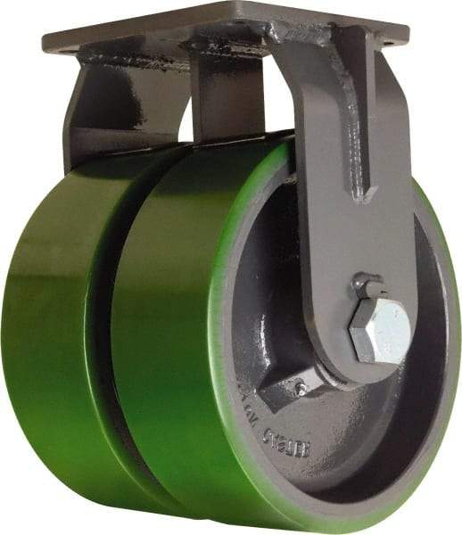 Hamilton - 10" Diam x 3" Wide x 13" OAH Top Plate Mount Dual Rigid Caster - Polyurethane Mold onto Cast Iron Center, 6,000 Lb Capacity, Tapered Roller Bearing, 8-1/2 x 8-1/2" Plate - USA Tool & Supply