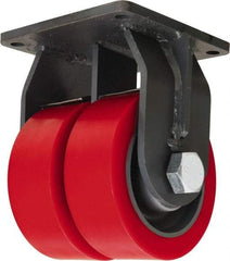 Hamilton - 8" Diam x 3" Wide x 11" OAH Top Plate Mount Dual Rigid Caster - Polyurethane Mold on Forged Steel, 8,400 Lb Capacity, Tapered Roller Bearing, 8-1/2 x 8-1/2" Plate - USA Tool & Supply