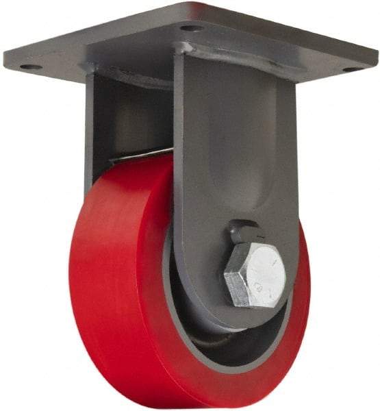Hamilton - 8" Diam x 3" Wide x 11" OAH Top Plate Mount Rigid Caster - Polyurethane, 4,200 Lb Capacity, Tapered Roller Bearing, 8-1/2 x 8-1/2" Plate - USA Tool & Supply