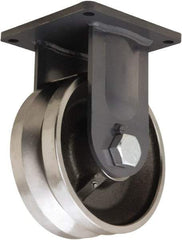 Hamilton - 10" Diam x 4" Wide, Forged Steel Rigid Caster - 16,000 Lb Capacity, Top Plate Mount, 8-1/2" x 8-1/2" Plate, Straight Roller Bearing - USA Tool & Supply
