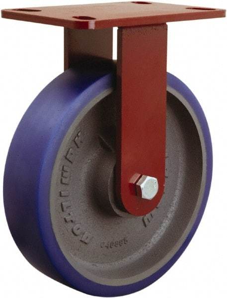 Hamilton - 8" Diam x 2" Wide x 9-3/4" OAH Top Plate Mount Rigid Caster - Polyurethane, 1,600 Lb Capacity, Sealed Precision Ball Bearing, 4-1/2 x 6-1/2" Plate - USA Tool & Supply