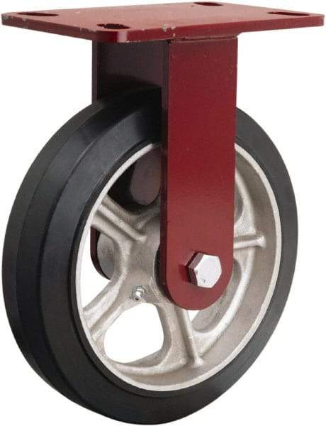 Hamilton - 8" Diam x 2" Wide x 9-3/4" OAH Top Plate Mount Rigid Caster - Rubber Mold on Cast Iron, 500 Lb Capacity, Tapered Roller Bearing, 4-1/2 x 6-1/2" Plate - USA Tool & Supply