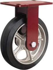 Hamilton - 8" Diam x 2" Wide x 9-3/4" OAH Top Plate Mount Rigid Caster - Rubber Mold on Cast Iron, 500 Lb Capacity, Tapered Roller Bearing, 4-1/2 x 6-1/2" Plate - USA Tool & Supply