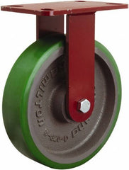Hamilton - 8" Diam x 2" Wide x 9-3/4" OAH Top Plate Mount Rigid Caster - Polyurethane Mold onto Cast Iron Center, 1,500 Lb Capacity, Tapered Roller Bearing, 4-1/2 x 6-1/2" Plate - USA Tool & Supply
