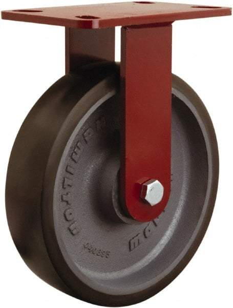 Hamilton - 8" Diam x 2" Wide x 9-3/4" OAH Top Plate Mount Rigid Caster - Polyurethane Mold onto Cast Iron Center, 1,950 Lb Capacity, Sealed Precision Ball Bearing, 4-1/2 x 6-1/2" Plate - USA Tool & Supply