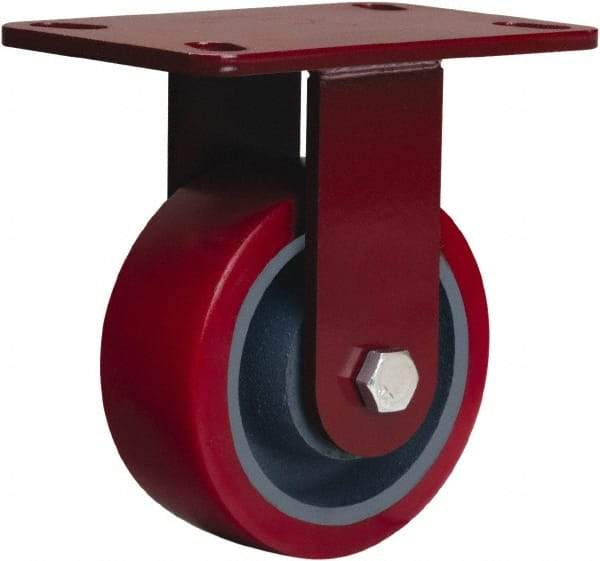 Hamilton - 5" Diam x 2" Wide x 6-1/2" OAH Top Plate Mount Rigid Caster - Polyurethane Mold onto Cast Iron Center, 1,250 Lb Capacity, Sealed Precision Ball Bearing, 4 x 5" Plate - USA Tool & Supply