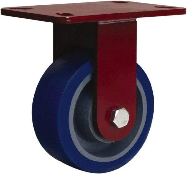 Hamilton - 5" Diam x 2" Wide x 6-3/4" OAH Top Plate Mount Rigid Caster - Polyurethane Mold onto Cast Iron Center, 840 Lb Capacity, Tapered Roller Bearing, 4-1/2 x 6-1/2" Plate - USA Tool & Supply