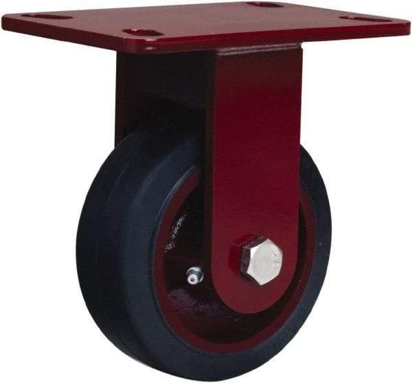 Hamilton - 5" Diam x 2" Wide x 6-3/4" OAH Top Plate Mount Rigid Caster - Rubber Mold on Cast Iron, 350 Lb Capacity, Straight Roller Bearing, 4-1/2 x 6-1/2" Plate - USA Tool & Supply