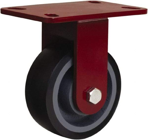 Hamilton - 5" Diam x 2" Wide x 6-3/4" OAH Top Plate Mount Rigid Caster - Polyurethane Mold onto Cast Iron Center, 1,360 Lb Capacity, Tapered Roller Bearing, 4-1/2 x 6-1/2" Plate - USA Tool & Supply