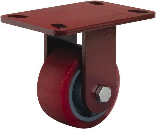 Hamilton - 4" Diam x 2" Wide x 5-5/8" OAH Top Plate Mount Rigid Caster - Polyurethane Mold onto Cast Iron Center, 900 Lb Capacity, Sealed Precision Ball Bearing, 4-1/2 x 6-1/2" Plate - USA Tool & Supply