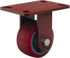 Hamilton - 4" Diam x 2" Wide x 5-5/8" OAH Top Plate Mount Rigid Caster - Polyurethane Mold onto Cast Iron Center, 900 Lb Capacity, Sealed Precision Ball Bearing, 4-1/2 x 6-1/2" Plate - USA Tool & Supply