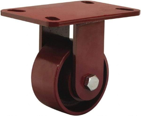 Hamilton - 4" Diam x 2" Wide x 5-5/8" OAH Top Plate Mount Rigid Caster - Cast Iron, 1,000 Lb Capacity, Sealed Precision Ball Bearing, 4-1/2 x 6-1/2" Plate - USA Tool & Supply