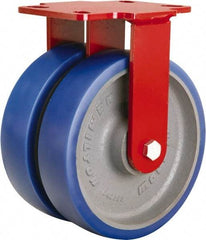 Hamilton - 8" Diam x 2" Wide x 9-3/4" OAH Top Plate Mount Rigid Caster - Polyurethane Mold onto Cast Iron Center, 2,400 Lb Capacity, Sealed Precision Ball Bearing, 4-1/2 x 6-1/2" Plate - USA Tool & Supply