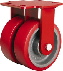 Hamilton - 6" Diam x 2" Wide x 7-3/4" OAH Top Plate Mount Rigid Caster - Polyurethane Mold onto Cast Iron Center, 2,500 Lb Capacity, Tapered Roller Bearing, 4-1/2 x 6-1/2" Plate - USA Tool & Supply