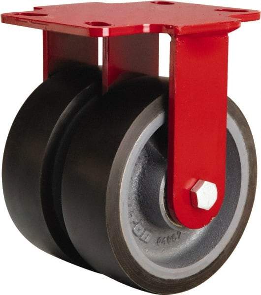 Hamilton - 6" Diam x 2" Wide x 7-3/4" OAH Top Plate Mount Rigid Caster - Polyurethane Mold onto Cast Iron Center, 2,500 Lb Capacity, Tapered Roller Bearing, 4-1/2 x 6-1/2" Plate - USA Tool & Supply