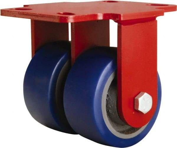 Hamilton - 4" Diam x 2" Wide x 5-5/8" OAH Top Plate Mount Rigid Caster - Polyurethane Mold onto Cast Iron Center, 1,200 Lb Capacity, Sealed Precision Ball Bearing, 4-1/2 x 6-1/2" Plate - USA Tool & Supply
