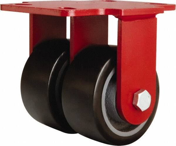 Hamilton - 4" Diam x 2" Wide x 5-5/8" OAH Top Plate Mount Rigid Caster - Polyurethane Mold onto Cast Iron Center, 1,900 Lb Capacity, Sealed Precision Ball Bearing, 4-1/2 x 6-1/2" Plate - USA Tool & Supply