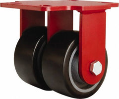 Hamilton - 4" Diam x 2" Wide x 5-5/8" OAH Top Plate Mount Rigid Caster - Polyurethane Mold onto Cast Iron Center, 1,900 Lb Capacity, Sealed Precision Ball Bearing, 4-1/2 x 6-1/2" Plate - USA Tool & Supply