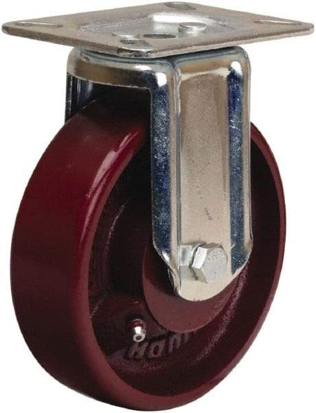 Hamilton - 5" Diam x 1-1/2" Wide x 6-1/16" OAH Top Plate Mount Rigid Caster - Cast Iron, 400 Lb Capacity, Straight Roller Bearing, 3-1/8 x 4-1/8" Plate - USA Tool & Supply
