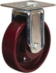 Hamilton - 5" Diam x 1-1/2" Wide x 6-1/16" OAH Top Plate Mount Rigid Caster - Cast Iron, 400 Lb Capacity, Straight Roller Bearing, 3-1/8 x 4-1/8" Plate - USA Tool & Supply