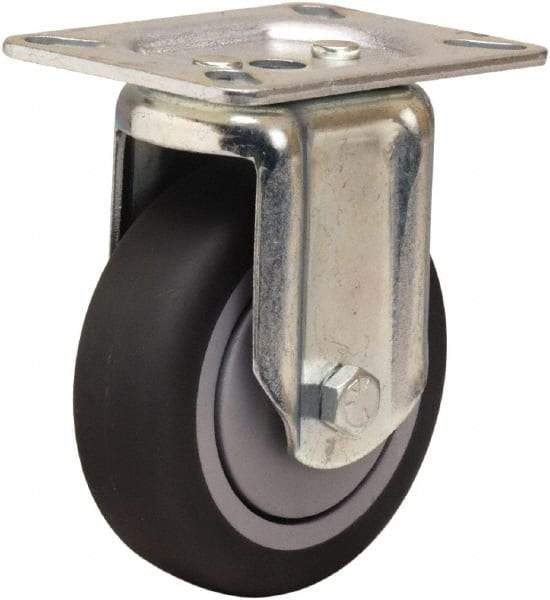 Hamilton - 4" Diam x 1-3/8" Wide x 5-1/16" OAH Top Plate Mount Rigid Caster - Rubber Mold on Polyolefin, 250 Lb Capacity, Precision Ball Bearing, 3-1/8 x 4-1/8" Plate - USA Tool & Supply