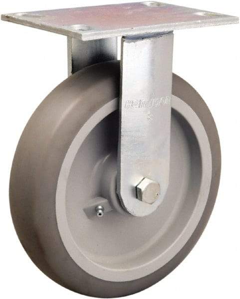 Hamilton - 8" Diam x 2" Wide x 9-1/2" OAH Top Plate Mount Rigid Caster - Rubber Mold on Polyolefin, 500 Lb Capacity, Straight Roller Bearing, 4-1/2 x 6-1/4" Plate - USA Tool & Supply